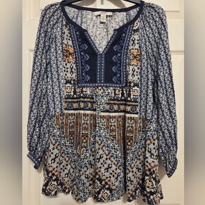 Vintage America Women's V-Neck, Long Sleeve, Multicolor Embroidered Top Size L